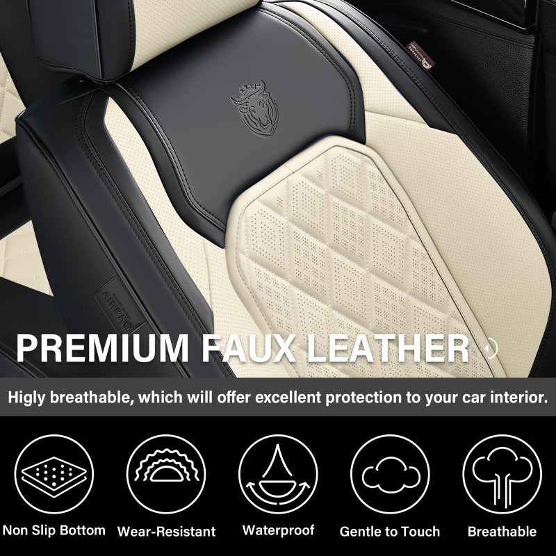 Coverado Car Seat Covers Full Set, Faux Leather Seat Covers for Car, Waterproof Car Seat Protectors 5 Seats, Automotive Seat Covers Universal Fit for Most Cars SUV Trucks- Black&White - Image 5