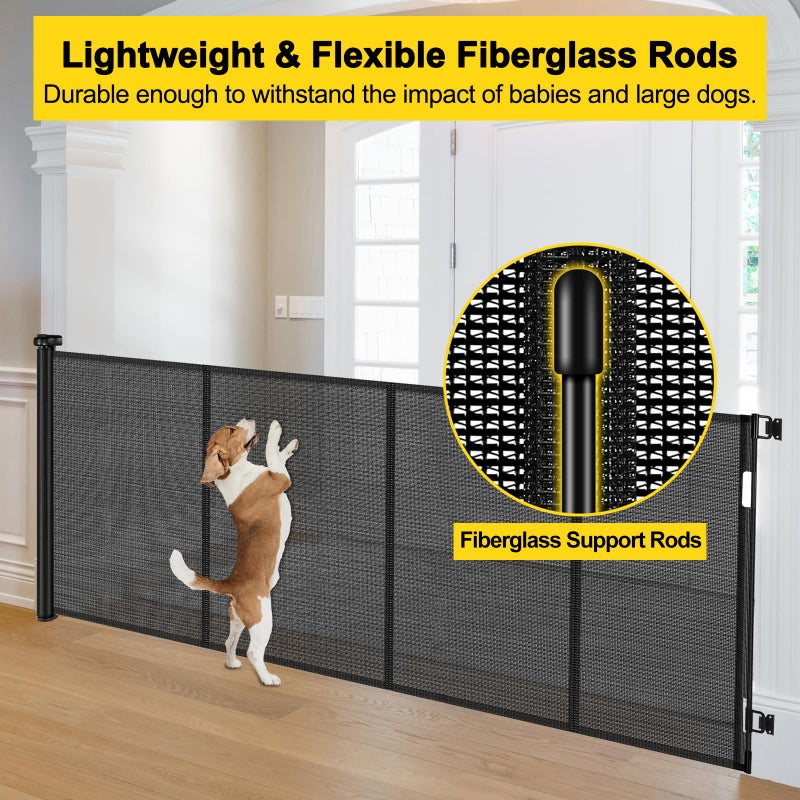 Bingguz Reinforced 42â€ Extra Tall x 80â€ Wide Retractable Baby Gates with Rods to Prevent Crawling Through, Extra Tall Pet Gate for Large Openings Indoor Long Mesh Dog Gate for Stairs and Doorways, Black - Image 3