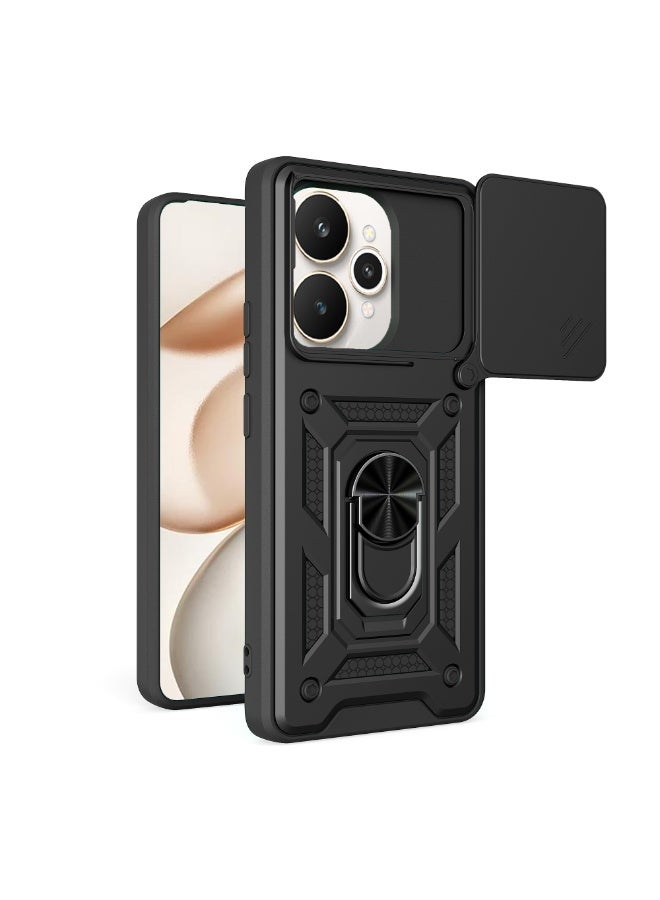 جراب حمايه مقاوم للصدمات وحمايه للكاميرا مزود بدبله معدنيه متوافق مع  Realme 15 / Realme 15 Pro  (اسود)