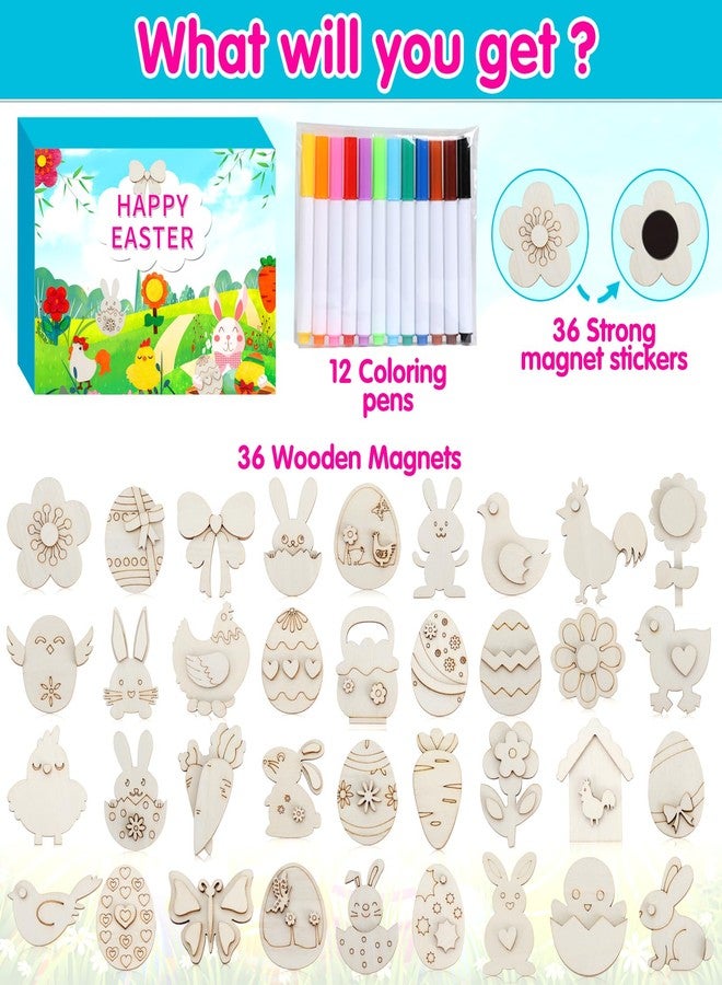Worgree Easter Crafts for Kids, 36 Pcs DIY Wooden Magnets Art Craft Supplies Painting Kit for Boys Girls Ages 4-8 8-12 Birthday Easter Activities Toys Gifts Party Favors Basket Goodie Bag Stuffers - Image 2