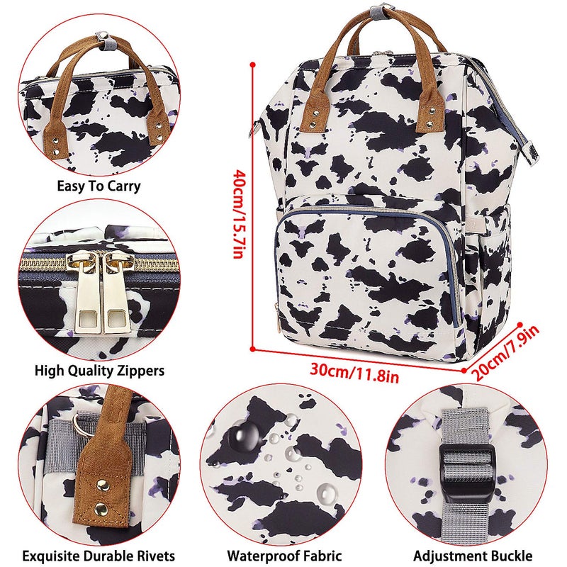 FEWOFJ Black Bag Backpack,Womens Large Waterproof Maternity Baby Nappy Bags Cow Print - Image 5
