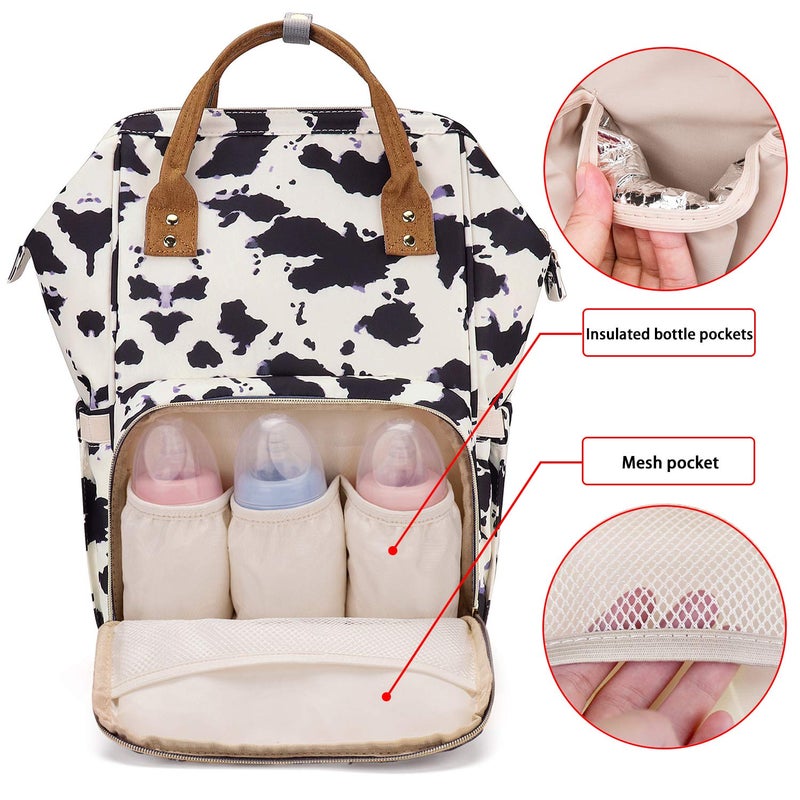 FEWOFJ Black Bag Backpack,Womens Large Waterproof Maternity Baby Nappy Bags Cow Print - Image 2
