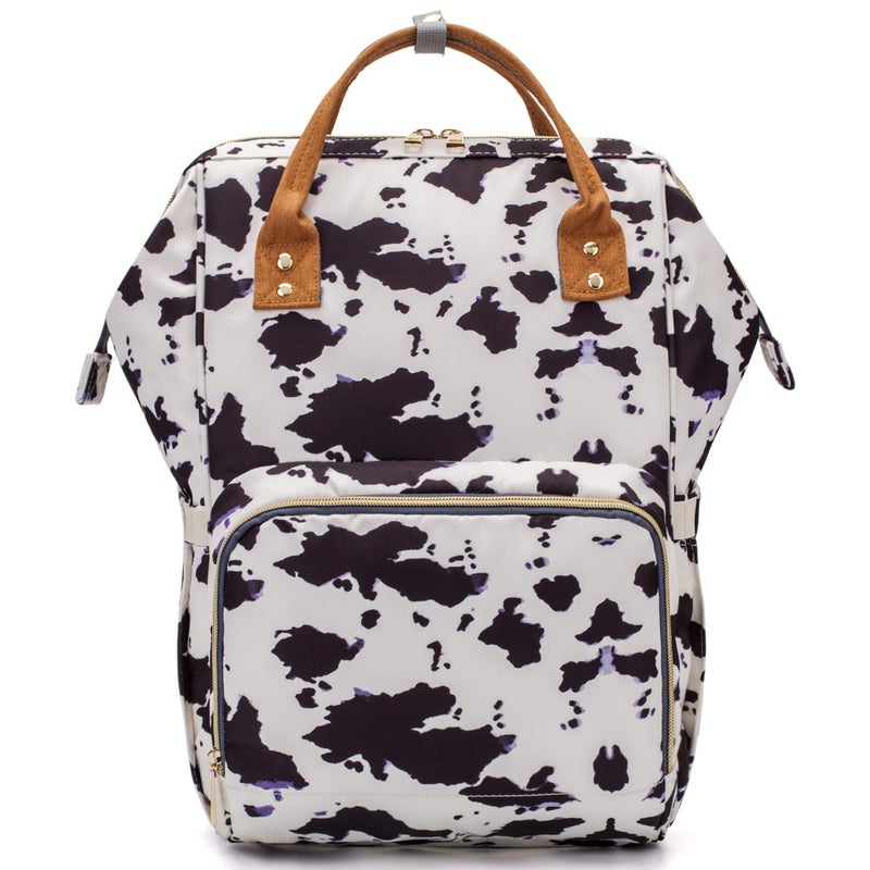 FEWOFJ Black Bag Backpack,Womens Large Waterproof Maternity Baby Nappy Bags Cow Print - Image 1