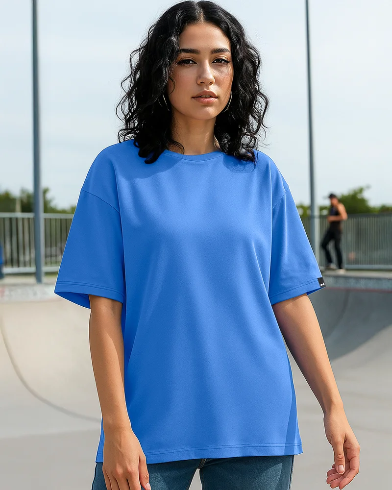 bewakoof Heavy Duty 1.0 Women's Azure Blue Oversized T-shirt