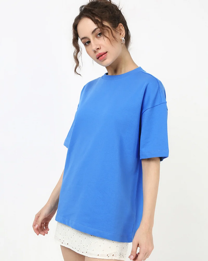 bewakoof Heavy Duty 1.0 Women's Azure Blue Oversized T-shirt