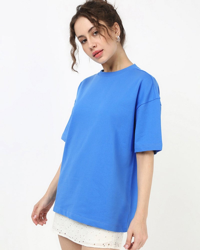 bewakoof Women's Azure Blue Oversized T-shirt - Image 1