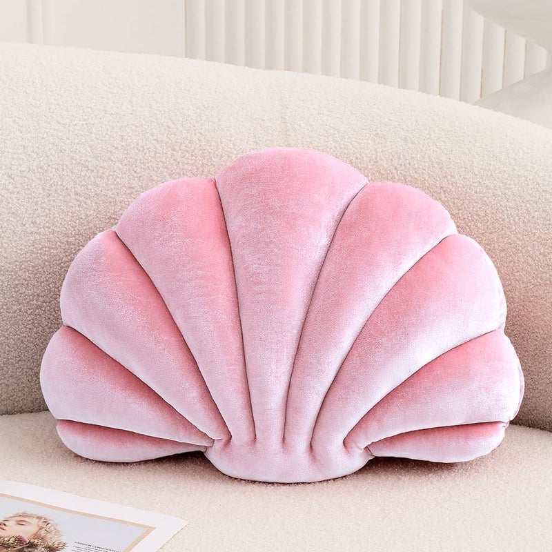 XIAIJIA Seashell Decorative Pillow Shell Shaped Throw Pillow 3D Insert Beach Pillow Soft Velvet Pillow Sea Ocean Decoration Couch Bed Pillow CushionsPink14 X 11 inch
