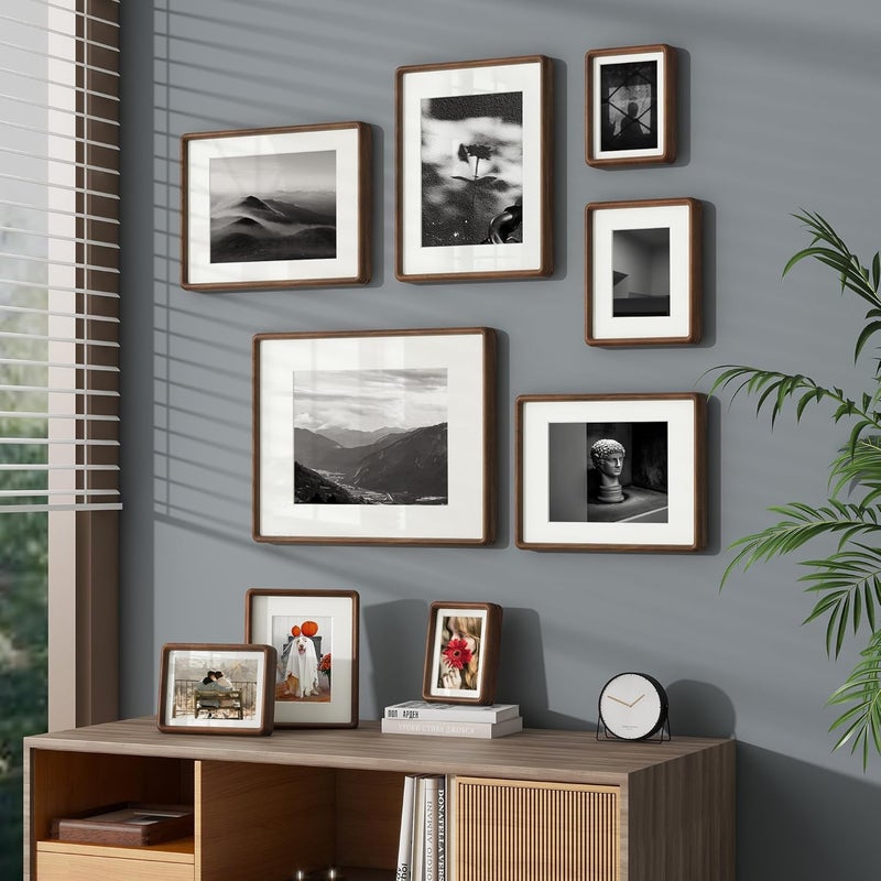 FLYJOE 5x7 Picture Frame Set of 2, Natural Solid Walnut Wood Photo Frame with Tempered Glass, Handcrafted Rounded Corner 5 x 7 Wooden Frame Matted to 4x6 Photo, Wall or Tabletop Display - Image 5