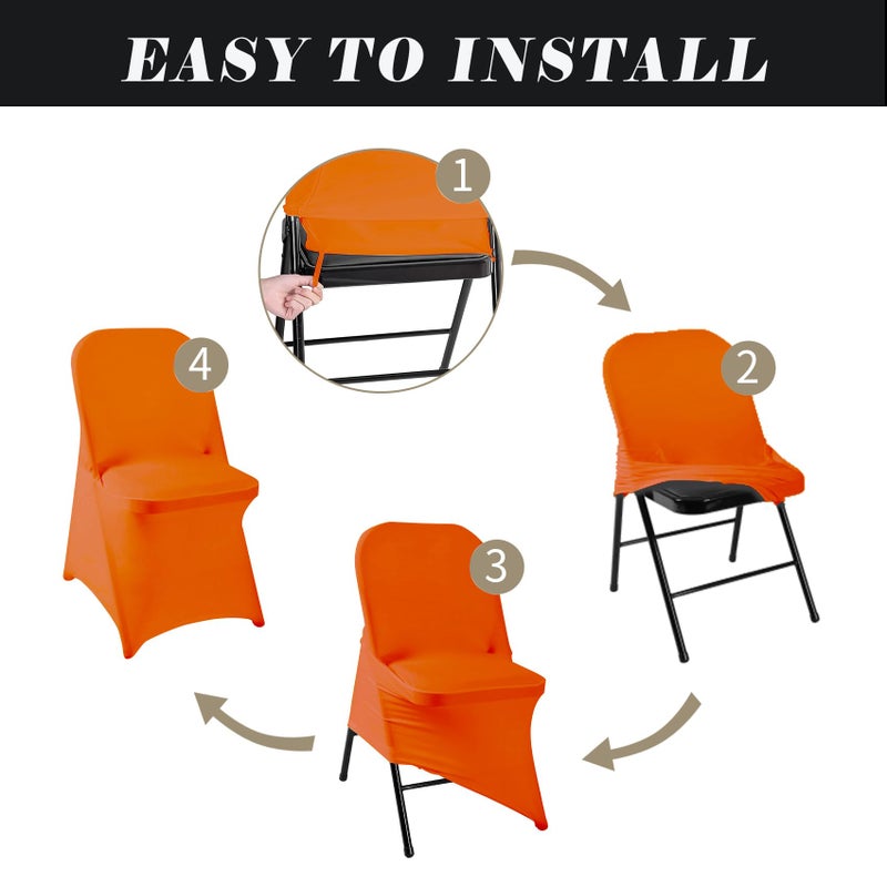 eccwai 12 PCS Waterproof Stretch Spandex Folding Chair Covers  Dining Room Chair Slipcovers Protector for Wedding  Banquet  Party  Holidays  Celebration and Decoration(Orange) - Image 5