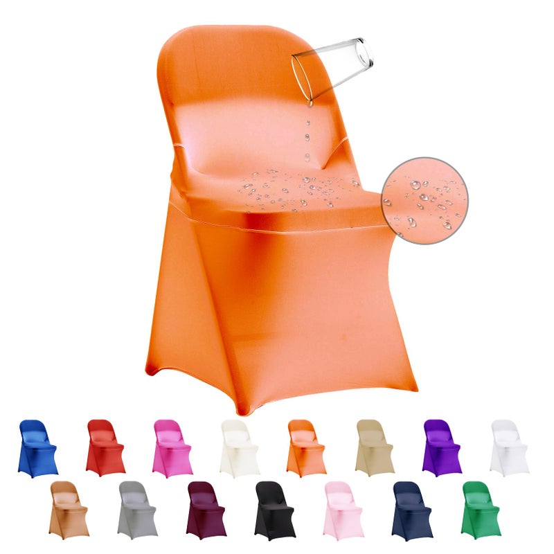 eccwai 12 PCS Waterproof Stretch Spandex Folding Chair Covers  Dining Room Chair Slipcovers Protector for Wedding  Banquet  Party  Holidays  Celebration and Decoration(Orange) - Image 1