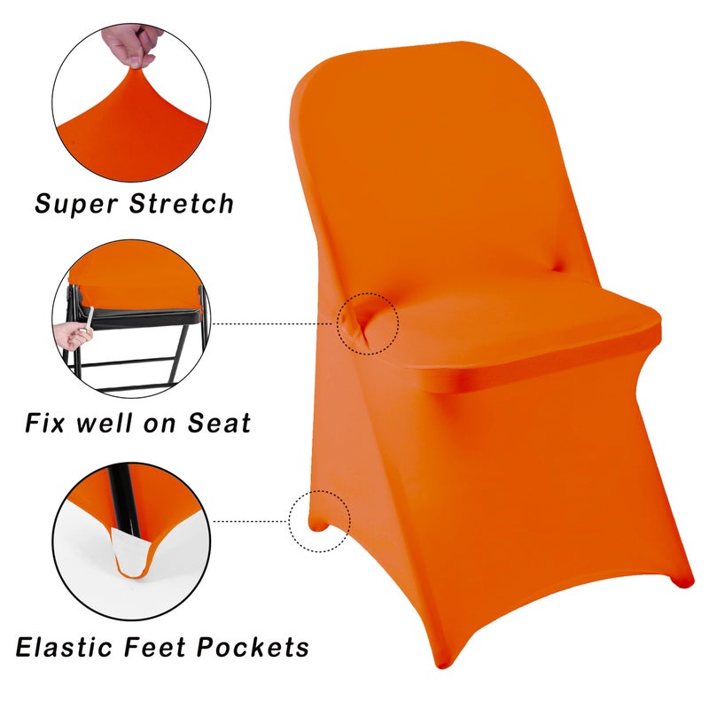 eccwai 12 PCS Waterproof Stretch Spandex Folding Chair Covers  Dining Room Chair Slipcovers Protector for Wedding  Banquet  Party  Holidays  Celebration and Decoration(Orange) - Image 4