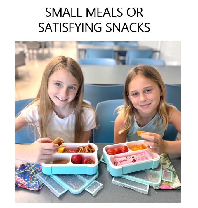 kinsho Glitter Bento Snack Containers with Lids, Mini Bento-box Lunch-Box for Toddler Daycare and Small Kids, Travel Meal Container, Leak-proof 2 pack Set, Pastel Blue + Teal Sparkle - Image 4