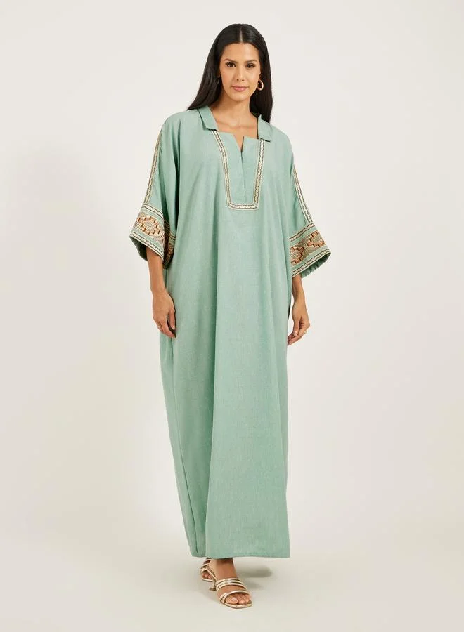 Maxim Creation Maxim Creation Embroidered Notch Neck A-Line Kaftan