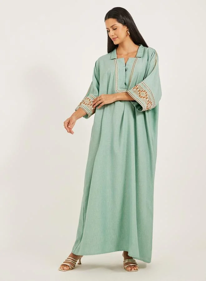Maxim Creation Maxim Creation Embroidered Notch Neck A-Line Kaftan