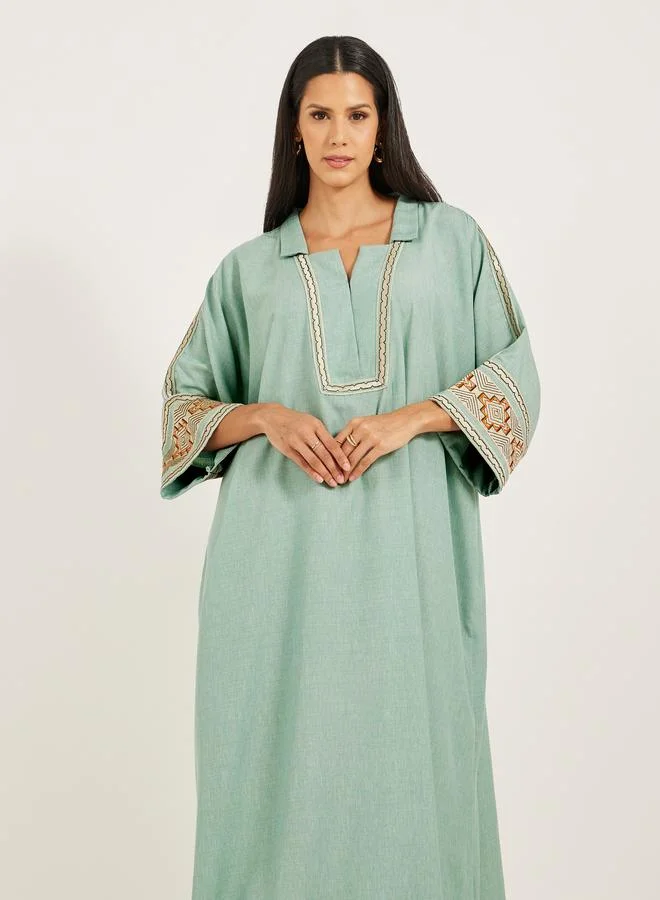 Maxim Creation Maxim Creation Embroidered Notch Neck A-Line Kaftan