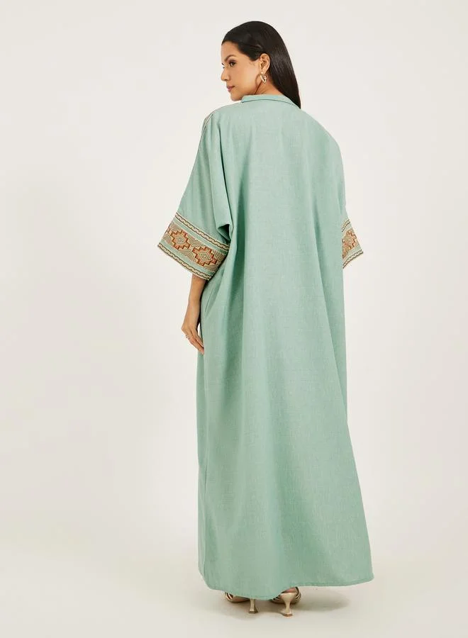 Maxim Creation Maxim Creation Embroidered Notch Neck A-Line Kaftan