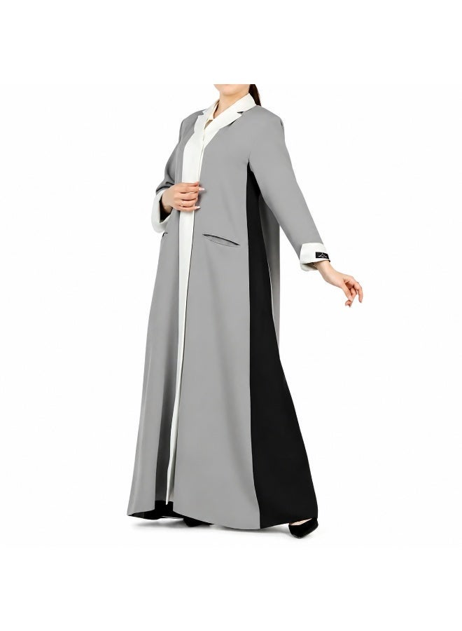 Dakakeen Concept Gray Crepe Blazer by Designer Alaa from Dakakeeen Al-Khair – Elegant Women’s Abaya Blazer with Premium Crepe Fabric and Refined Tailoring for Formal, Social & Chic Everyday Looks - size 54 - Image 1