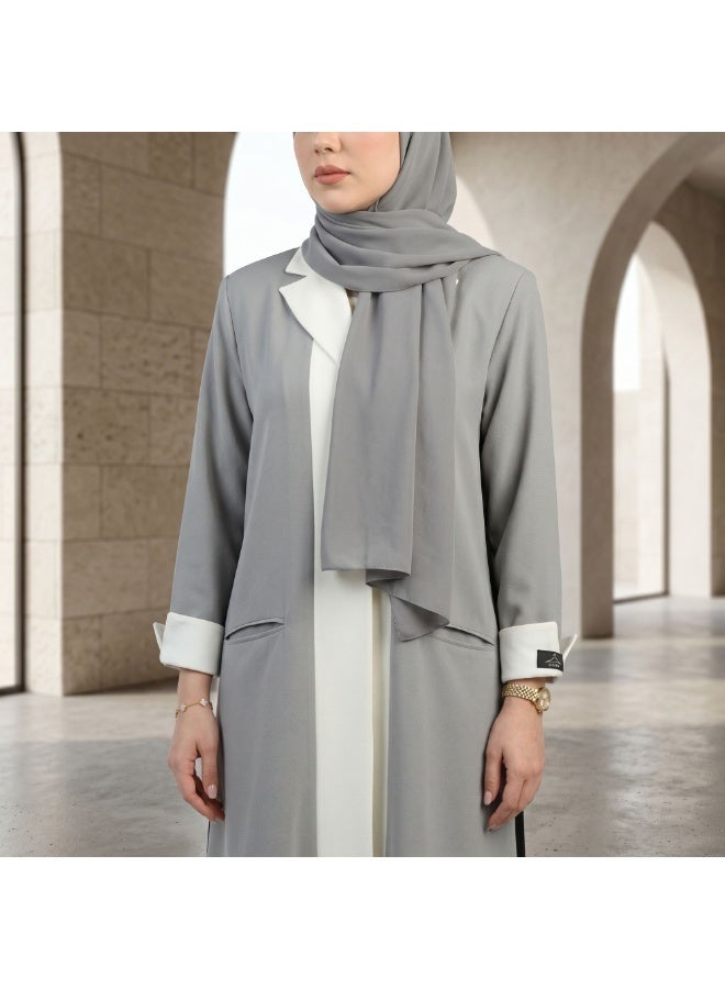 Dakakeen Concept Gray Crepe Blazer by Designer Alaa from Dakakeeen Al-Khair – Elegant Women’s Abaya Blazer with Premium Crepe Fabric and Refined Tailoring for Formal, Social & Chic Everyday Looks - size 54 - Image 5