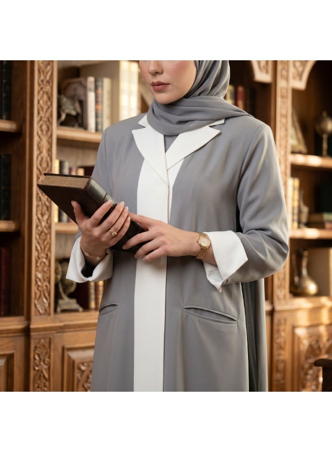Dakakeen Concept Gray Crepe Blazer by Designer Alaa from Dakakeeen Al-Khair – Elegant Women’s Abaya Blazer with Premium Crepe Fabric and Refined Tailoring for Formal, Social & Chic Everyday Looks - size 54 - Image 2