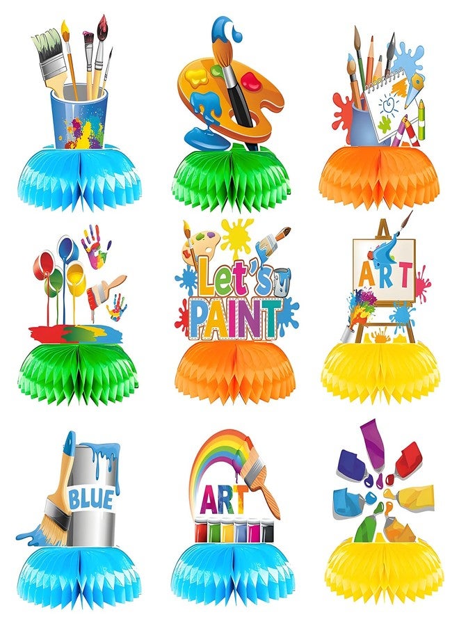 Oiuyamn 9 Pieces Paint Theme Birthday Party Decorations, Paint Honeycomb Centerpieces & 3D Centerpieces, Paint Splatter Party Table Decoration for Art Theme Baby Shower - Image 1