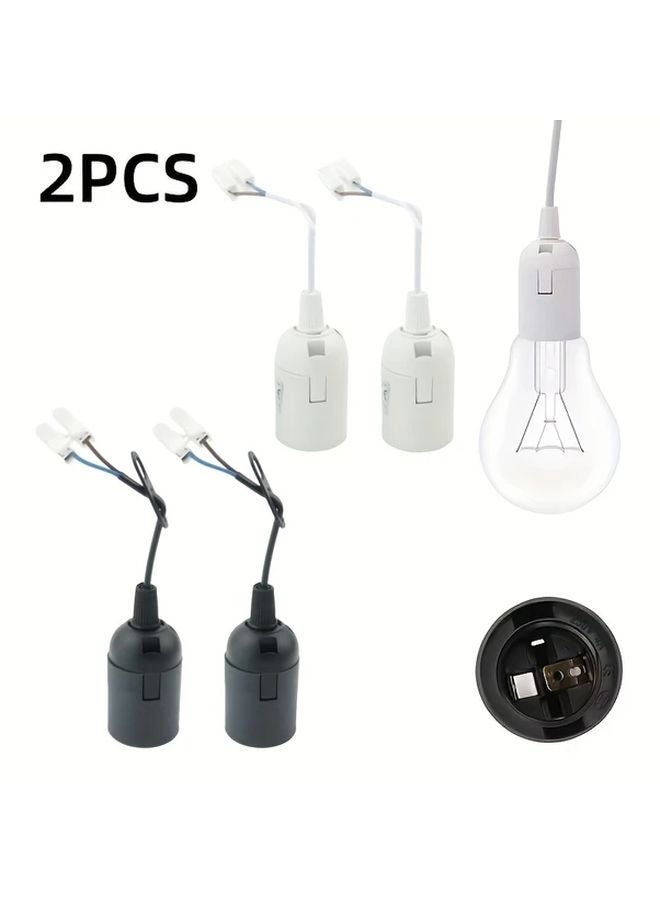 2PCS White E27 Light Socket Adapter with Cable Easy to Install Lamp Holder - Image 2