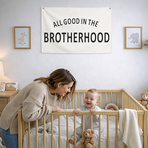 Sioial Nursery Rectangular Canvas BannerBoho Flag Wall Sign for Boys Kids BrotherBaby Room Playroom Reading Room Bedroom DecorAll Good in The BrotherhoodBaby Shower Birthday Christmas Gift - Image 3