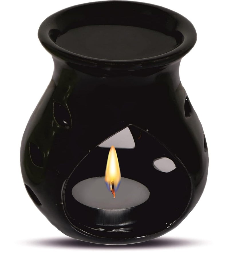 Lifemantraa Lifemantraa Ceramic Aroma Diffuser for Home Fragrance Burner with Rose Aroma Oil 10ml and Two Tea Light Candle for Room Freshener Black 9CM - Image 2