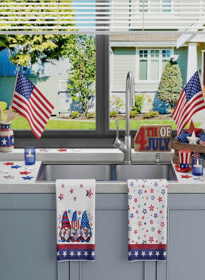 XCHI Gnome Stars Patriotic America Memorial Day 4th of July Kitchen Towels Dish Towels 18x26 Inch Home Kitchen Decorations Hand Towels Set of 2 Drying Dishcloth - Image 4