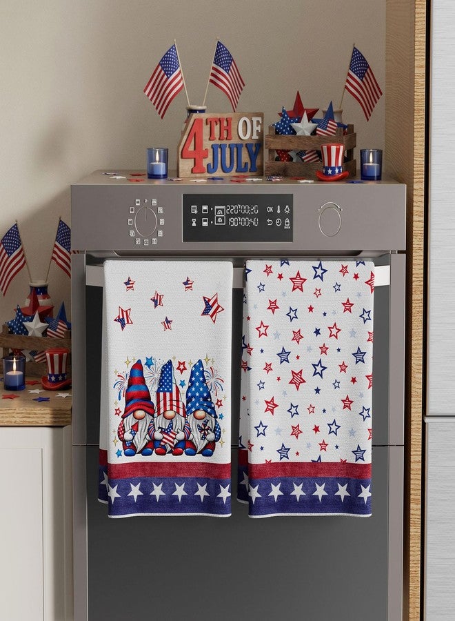 XCHI Gnome Stars Patriotic America Memorial Day 4th of July Kitchen Towels Dish Towels 18x26 Inch Home Kitchen Decorations Hand Towels Set of 2 Drying Dishcloth - Image 3