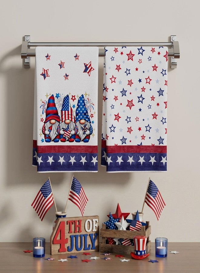 XCHI Gnome Stars Patriotic America Memorial Day 4th of July Kitchen Towels Dish Towels 18x26 Inch Home Kitchen Decorations Hand Towels Set of 2 Drying Dishcloth - Image 2
