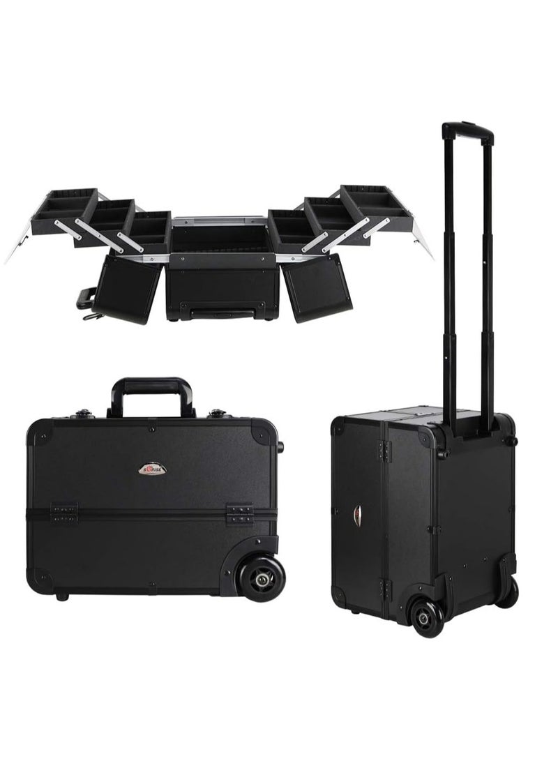 Rolling Wheeled Storage Organizer Makeup Trolley Cosmetics Suitcase Black