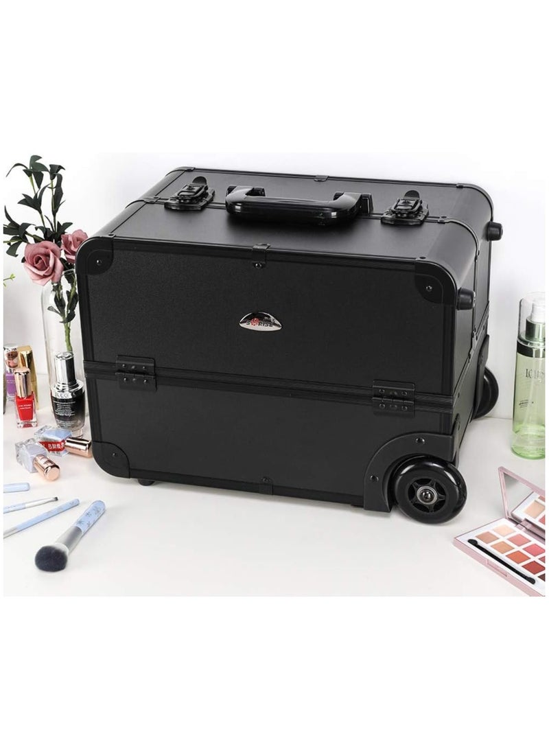 Rolling Wheeled Storage Organizer Makeup Trolley Cosmetics Suitcase Black