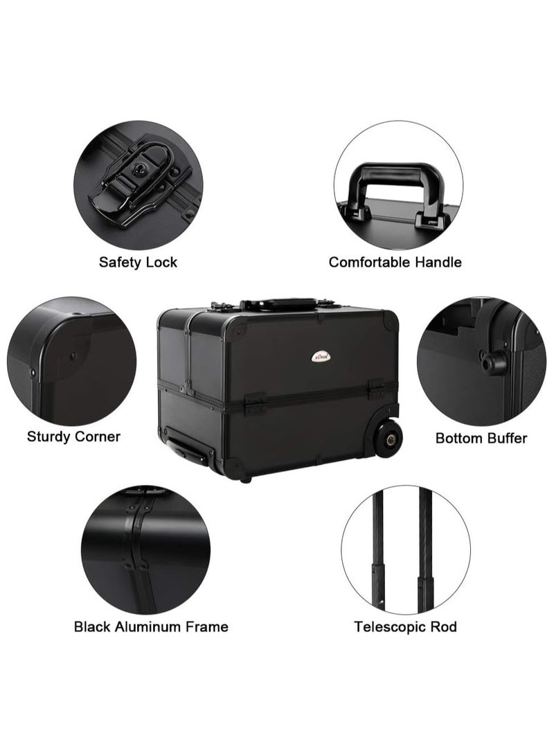 Rolling Wheeled Storage Organizer Makeup Trolley Cosmetics Suitcase Black