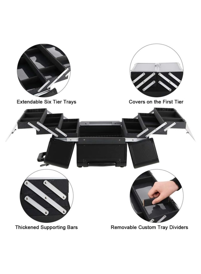 Rolling Wheeled Storage Organizer Makeup Trolley Cosmetics Suitcase Black