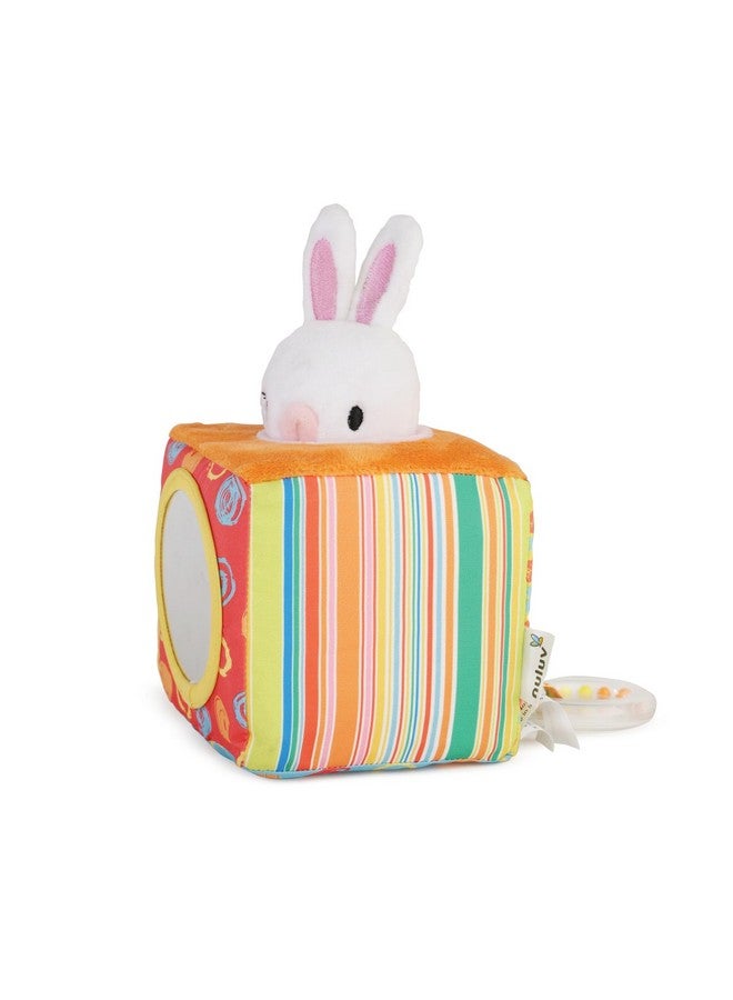 nuluv Infant Plush Bunny Cube Early Learning Activity Play Toy With Squeaky Crinkle Rattle For Baby 3 Months+,Multicolor - Image 1