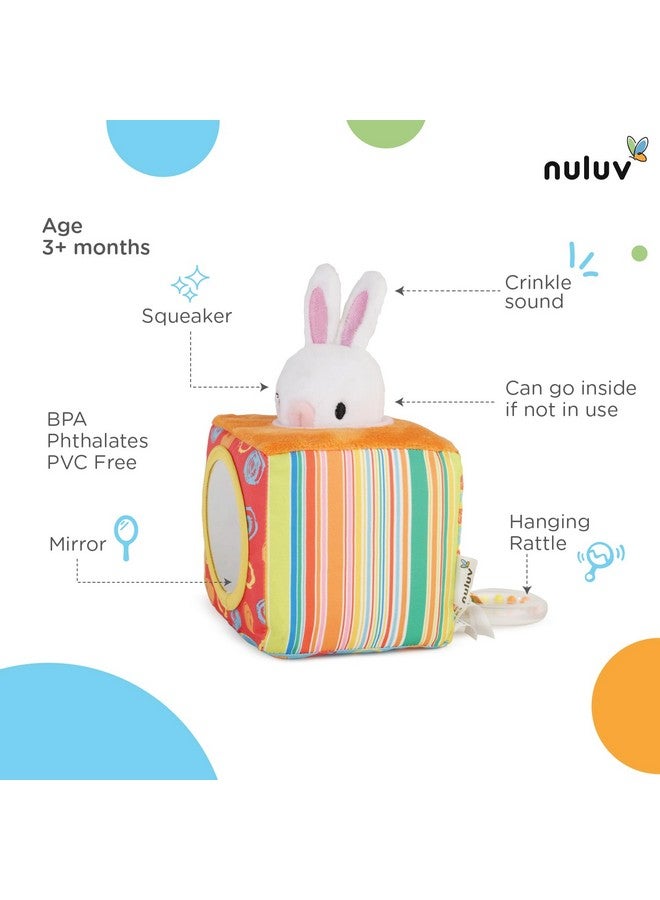 nuluv Infant Plush Bunny Cube Early Learning Activity Play Toy With Squeaky Crinkle Rattle For Baby 3 Months+,Multicolor - Image 2