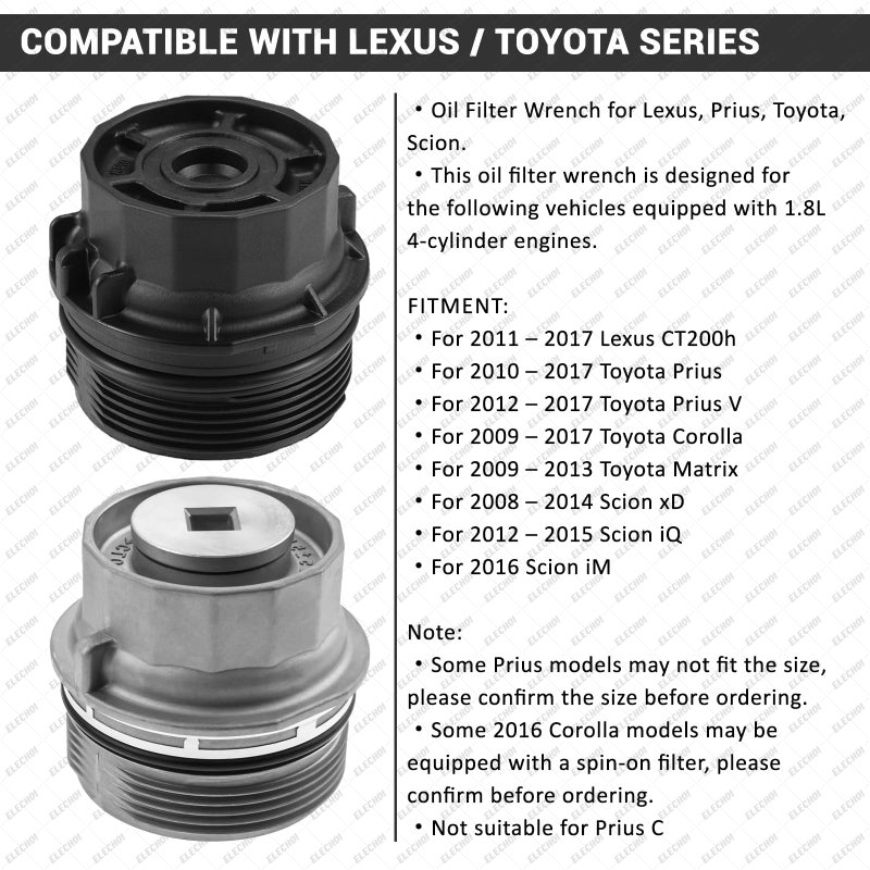 ELECHOI 64mm 14 Flutes/6 Slots Oil Filter Cap Wrench Removal Tool Socket Compatible with Toyota, Lexus, Prius, and Scion Vehicles Equipped with 1.8L 4-Cylinder engines, Black Heavy-Duty Aluminum - Image 2