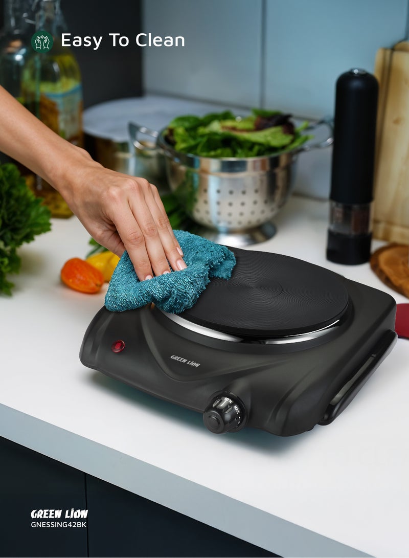 جرين ليون موقد كهربائي ذو صفيحة تسخين واحدة و6 مستويات طاقة قابلة للتعديل بقوة 1500 وات / الحد الأقصى للمستوى 450-500 درجة مئوية / تسخين صفيحة حديدية / التحكم في درجة الحرارة / قاعدة مضادة للانزلاق - أسود - Image 3