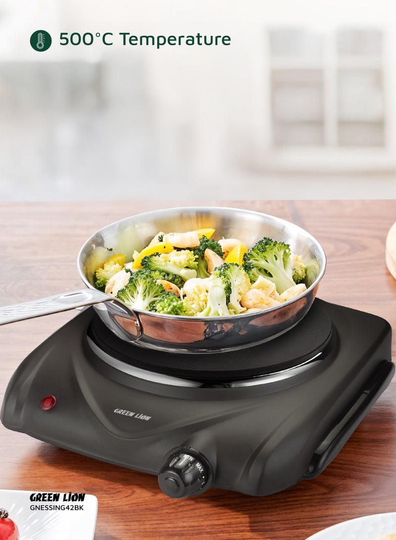 جرين ليون موقد كهربائي ذو صفيحة تسخين واحدة و6 مستويات طاقة قابلة للتعديل بقوة 1500 وات / الحد الأقصى للمستوى 450-500 درجة مئوية / تسخين صفيحة حديدية / التحكم في درجة الحرارة / قاعدة مضادة للانزلاق - أسود - Image 4
