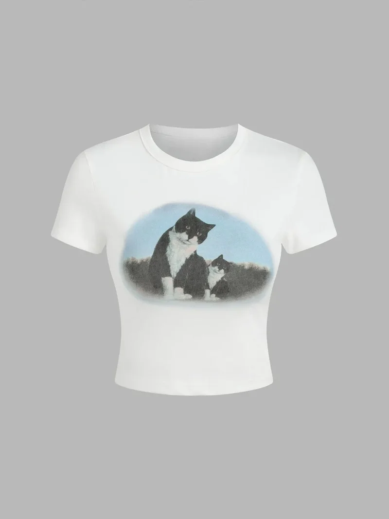 HICCUP Printed Cotton Crop T-Shirt