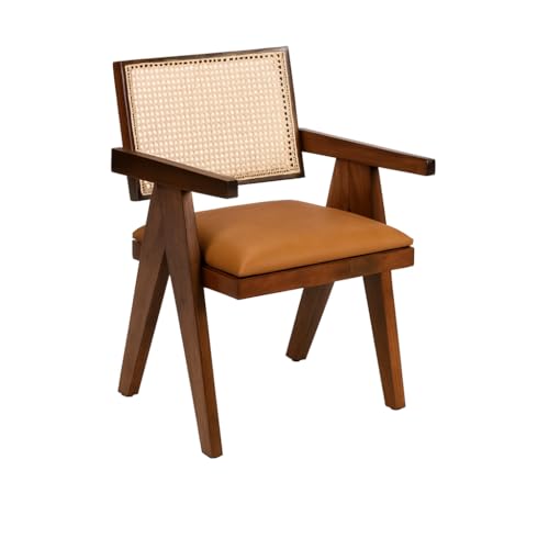 X went Furniture Sheesham Wood Arm Chair with Cushion and Cane Back Support Chair Living Room Bedroom Home Wooden Armchair Furniture Garden Balcony Outdoor & Indoor (Camel seat) - Image 2