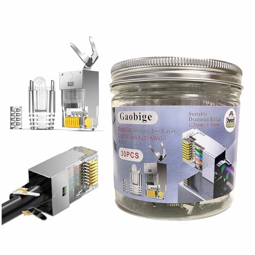 Gaobige 30-Pack Cat7 Cat6A RJ45 Connectors Shielded Cat7 Cat6A RJ45 Ends Ethernet Cable Crimp Connectors 30PCS RJ45 Strain Relief Boots (Not Pass Through RJ45 Connectors) - Image 1