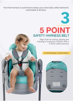 BAYBEE 2 in 1 Baby High Chair for Kids Feeding with 7 Height Adjustable Recline Footrest Baby Chair Booster Seat with Food Tray Belt Kids High Chair for Baby 6 Months to 4 Years Boy Girl Green  - Image 4
