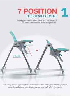 BAYBEE 2 in 1 Baby High Chair for Kids Feeding with 7 Height Adjustable Recline Footrest Baby Chair Booster Seat with Food Tray Belt Kids High Chair for Baby 6 Months to 4 Years Boy Girl Green  - Image 2