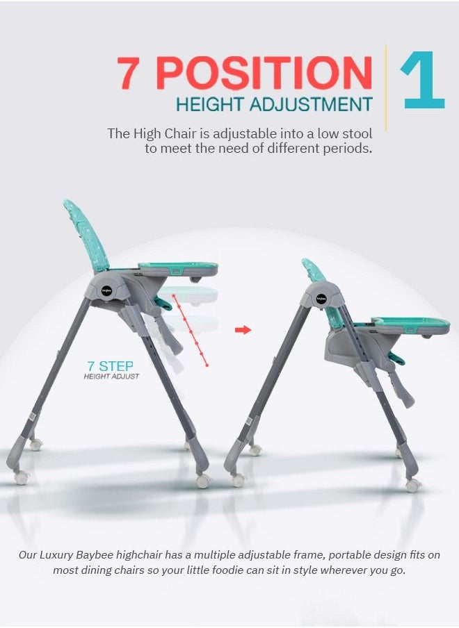 BAYBEE 2 in 1 Baby High Chair for Kids Feeding with 7 Height Adjustable Recline Footrest Baby Chair Booster Seat with Food Tray Belt Kids High Chair for Baby 6 Months to 4 Years Boy Girl Green  - Image 2