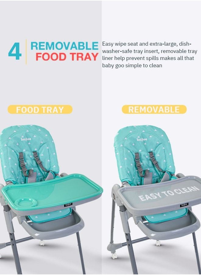 BAYBEE 2 in 1 Baby High Chair for Kids Feeding with 7 Height Adjustable Recline Footrest Baby Chair Booster Seat with Food Tray Belt Kids High Chair for Baby 6 Months to 4 Years Boy Girl Green  - Image 5