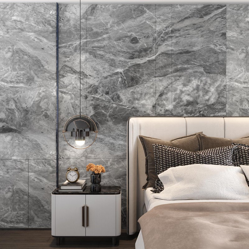 TOTIO Ultra Wide Grey Marble Wallpaper Peel Stick 32x315inch Matte Thicken Waterproof Adhesive Dark Gray Granite Textured Countertop Contact Paper Vinyl Wall Sticker for Kitchen Bathroom TV Backdrop