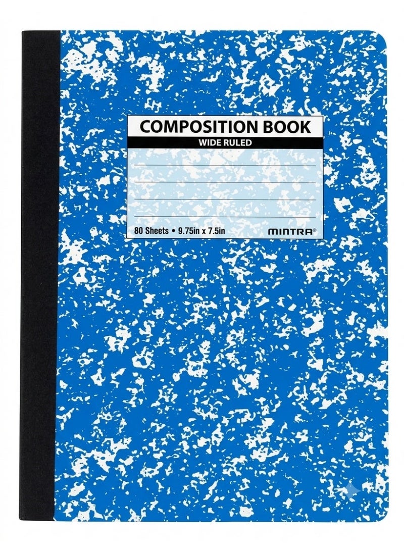 Mintra Wide Ruled Composition Book, 80 Sheets, 9.75 x 7.5 Inch, Blue - Image 1