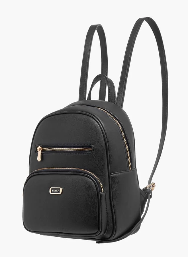 MISSY Monogram Print Backpack with Adjustable Straps and Zip Closure