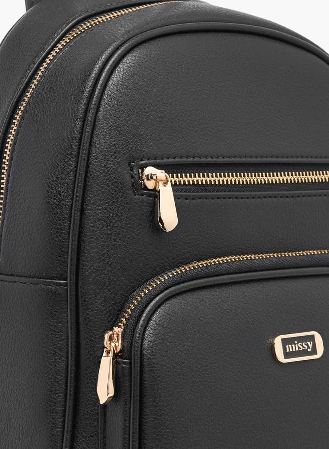 MISSY Monogram Print Backpack with Adjustable Straps and Zip Closure